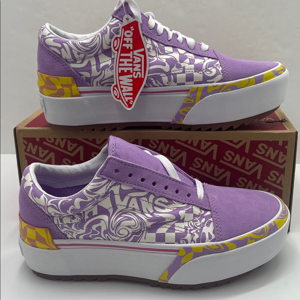Vans WMNS Old Skool Stacked
Wavy Daze Sheer Lilac
VN0A4U15BD9 Platform Sneakers - Picture 1 of 16